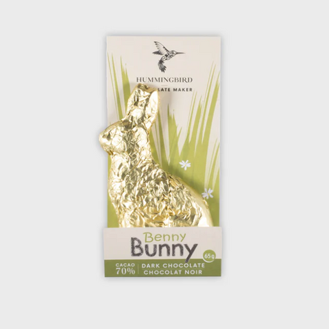 Chocolate bar packaging with gold bunny design on a white background