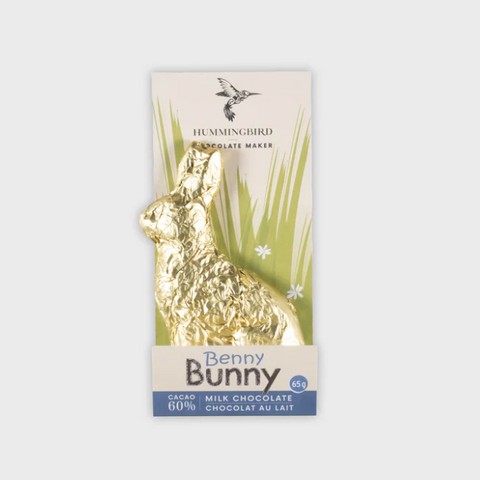 Gold bunny chocolate bar with packaging on a white background