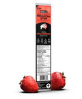 Pemmican strip packaging with two strawberries on a white background