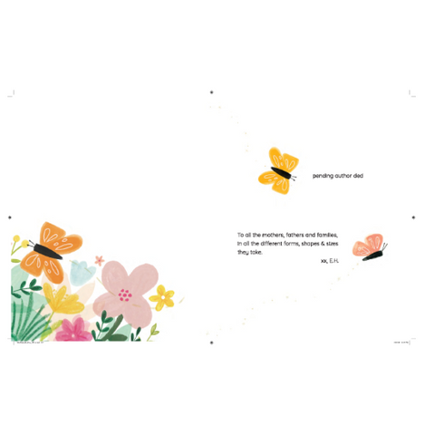 Illustrations of butterflies and flowers on a white background with text.