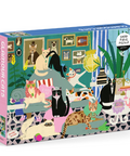 Jigsaw puzzle box with cat illustrations on a white background