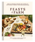 Book cover of 'Feasts on the Farm' with a table setting and food.