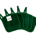 Set of green eye masks with a visible brand label on a white background