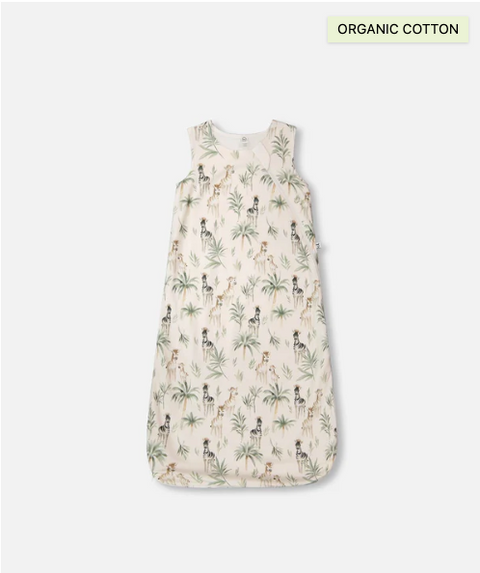 Baby sleeping bag with animal pattern on a white background