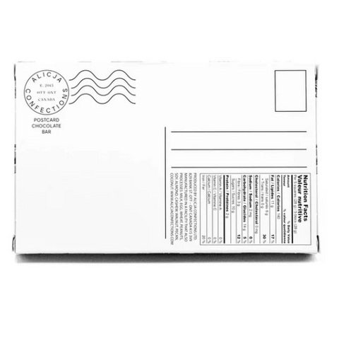 White postcard with black text and design elements on a white background