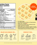 Product packaging with nutrition facts, ingredients, and usage instructions on a yellow background.