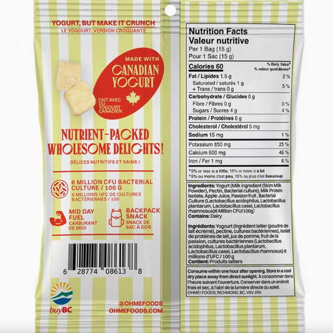 Yogurt snack package with nutritional information and branding