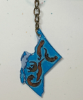 Keychain with blue and brown design on a white background