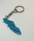 Keychain with blue and brown design on a white background