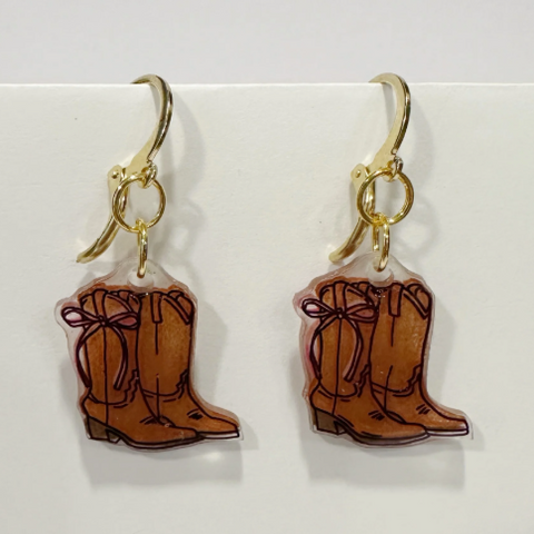 Cowboy boot earrings on a white card