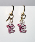 Pair of earrings with cartoon character charms on a white background