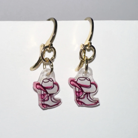 Pair of earrings with cartoon character charms on a white background