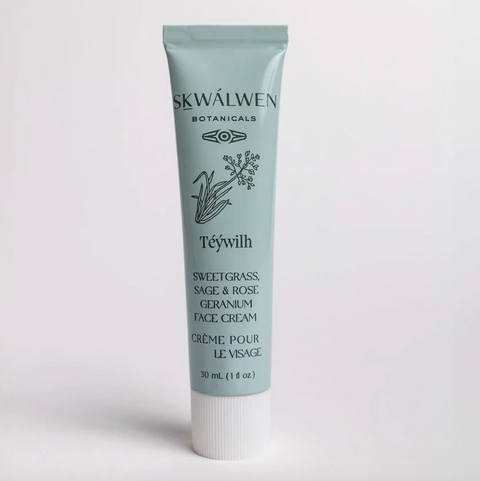Skwalwen Botanicals Té'ywlh face cream tube on a white background