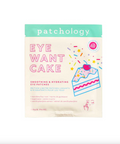 Pack of Patchology eye patches with cake design on a white background