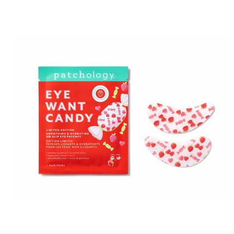 Patchology 'Eye Want Candy' eye patch packaging with two patches on a white background