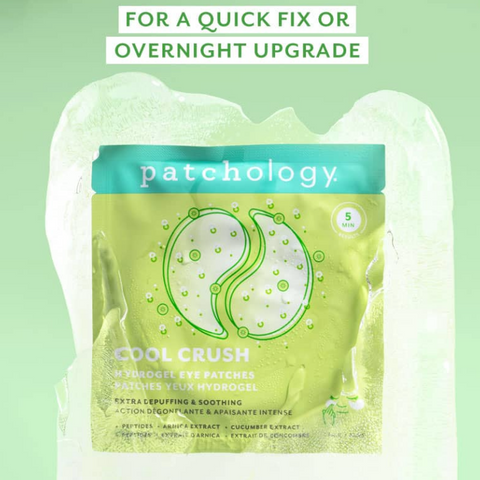 Patchology Cool Crush eye patches packaging on a light green background