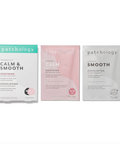 Three packages of Patchology skin care products on a white background