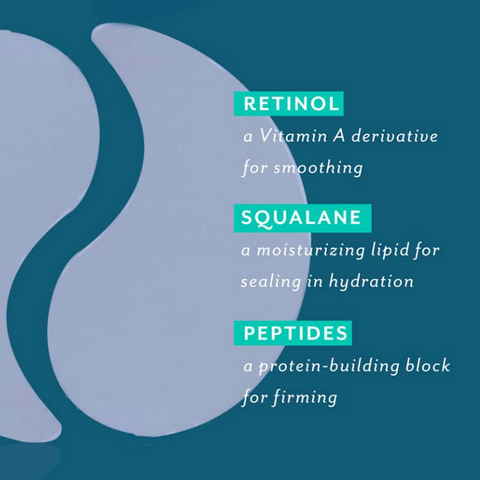 Text about retinol, squalane, and peptides with a blue background