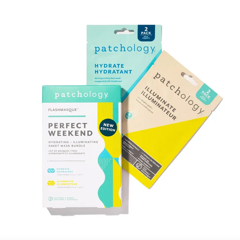 Patchology face mask packages on a white background