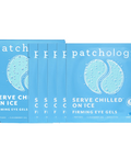 Packaging of Patchology eye gels on a white background