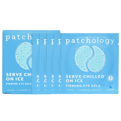 Packaging of Patchology eye gels on a white background