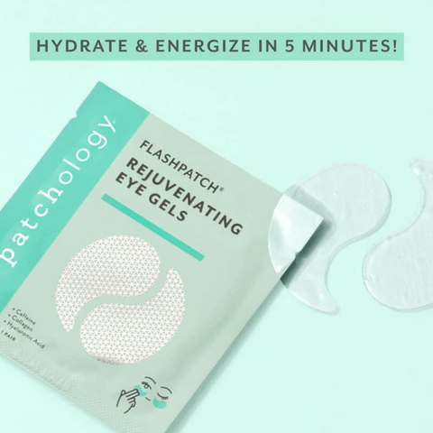 Patchology Flashpatch Rejuvenating Eye Gels packaging on a light blue background