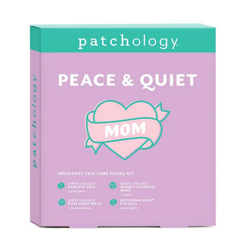 Patchology 'Peace & Quiet Mom' facial kit packaging on a white background