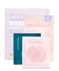 Patchology skincare products including face masks and eye gels on a white background
