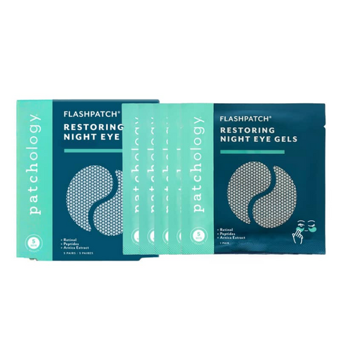 Packaging of Patchology Flashpatch Restoring Night Eye Gels on a white background