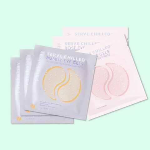 Bubbly eye gel packages on a light green background