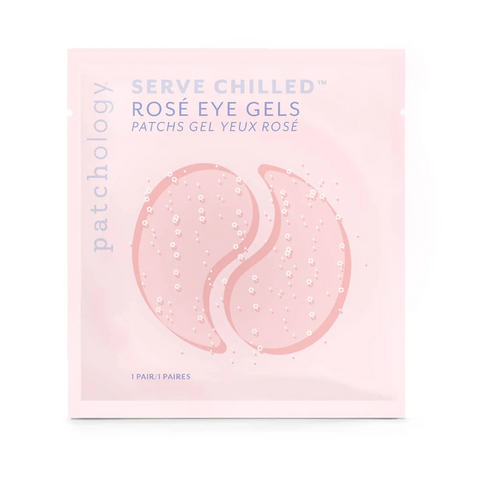 Packaging of Patchology Rosé eye gels on a white background