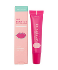 Pink lip balm tube with matching packaging on a white background