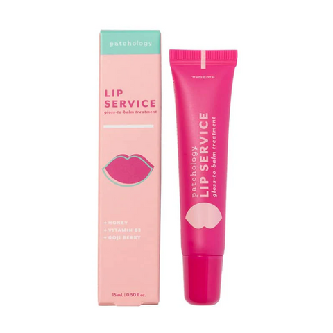 Pink lip balm tube with matching packaging on a white background