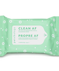 Pack of Patchology facial cleansing wipes with green packaging on a white background