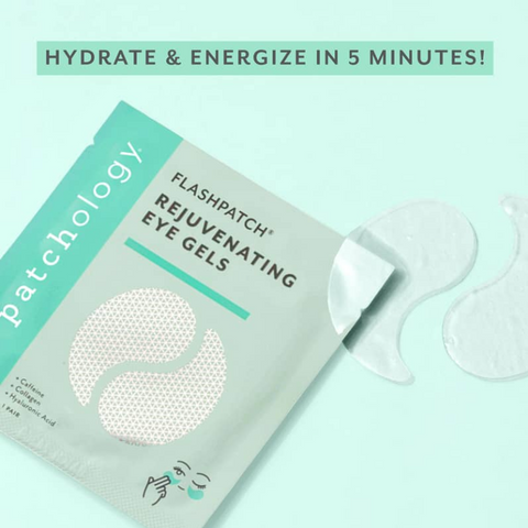Patchology Flashpatch Rejuvenating Eye Gels packaging on a light blue background