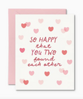 Greeting card with heart designs and text on a white background