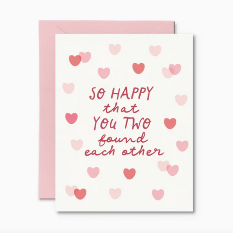 Greeting card with heart designs and text on a white background