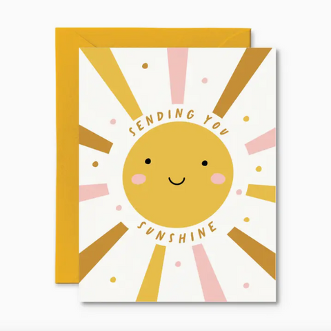 Greeting card with a sun illustration and 'Sending you sunshine' text on a white background