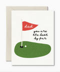 Greeting card with golf design and 'dad you are the best by par' text on a white background.