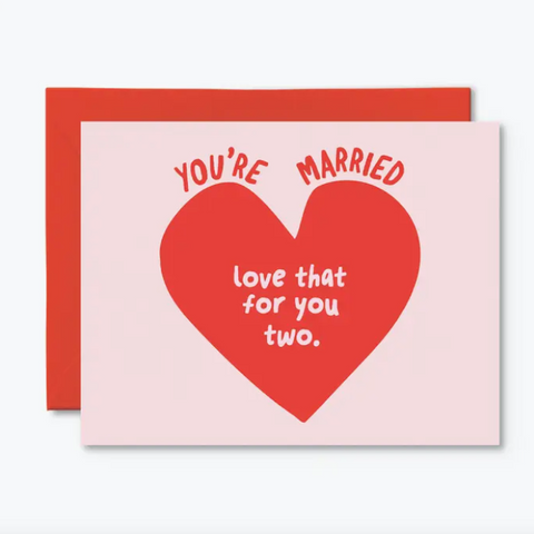 Card with red heart and text on a white background