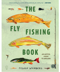 Book cover of 'The Fly Fishing Book' with illustrations of fish and a fishing rod on a light green background.