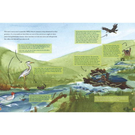 Illustration of a nature scene with animals and text on a white background