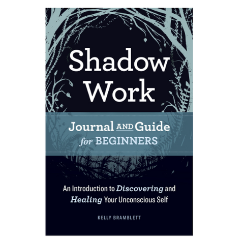 Book cover of 'Shadow Work: Journal and Guide for Beginners' by Kelly Bramblett on a white background.
