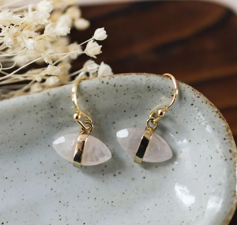 Cat Eye Earrings | Aqua or Rose Quartz - Gold or Silver