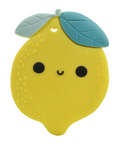 Cute lemon-shaped toy with a smiling face on a white background