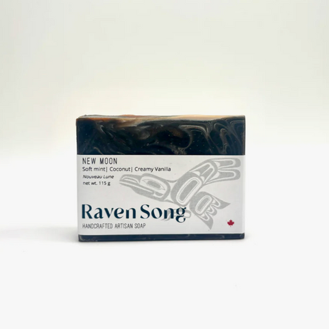 Bar of soap with 'Raven Song' branding on a white background