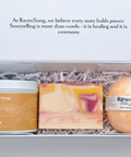 Gift set with bath products from RavenSong in a box on a white background
