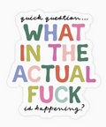 Colorful sticker with text on a white background