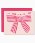 Card with a pink bow and text 'Fancy Card for a Fancy Lady' on a pink background
