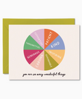 Card with a colorful wheel of virtues and an envelope on a white background